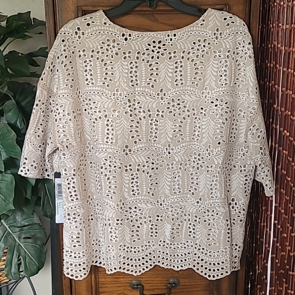 Tribal Embroidered Eyelet Blouse Size L